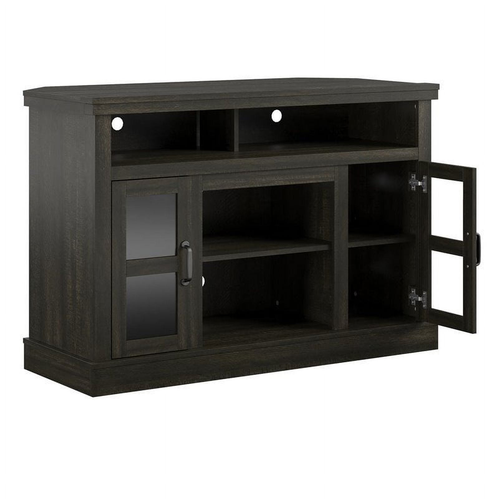 Beaumont Lane Corner Tv Stand Console With Glass Door Storage, For Tv's ... for Beaumont Lane Modern Wood Entertainment Console For Tvs Up To 69" In Brown