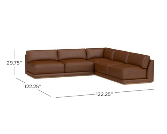 Berkshire 3-Piece L-Shape Leather Armless Sofa Sectional | Williams Sonoma within Indulge Upholstered Modular Sofa, Black, 3-Piece: 3 Armless Chair, Fiber Stuffed Vegan Leather