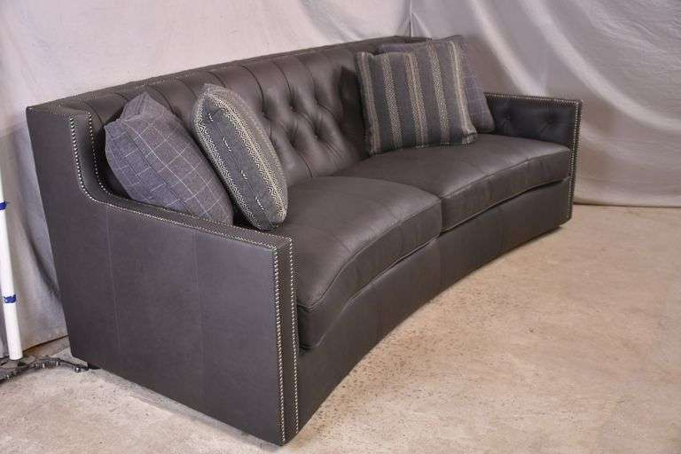 Bernhardt "Candace" Curved Tufted Leather Sofa With Silver Nail Head ... intended for Discovering the Timeless Elegance of Bernhardt Candace Fabric Sofas