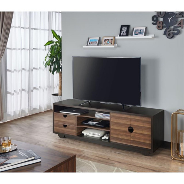 Bowery Hill 2-Drawer Modern Wood Tv Stand For Tvs Up To 70" In Brown ... throughout Understanding the Appeal of Modern Wood TV Stands for Large-Screen Displays