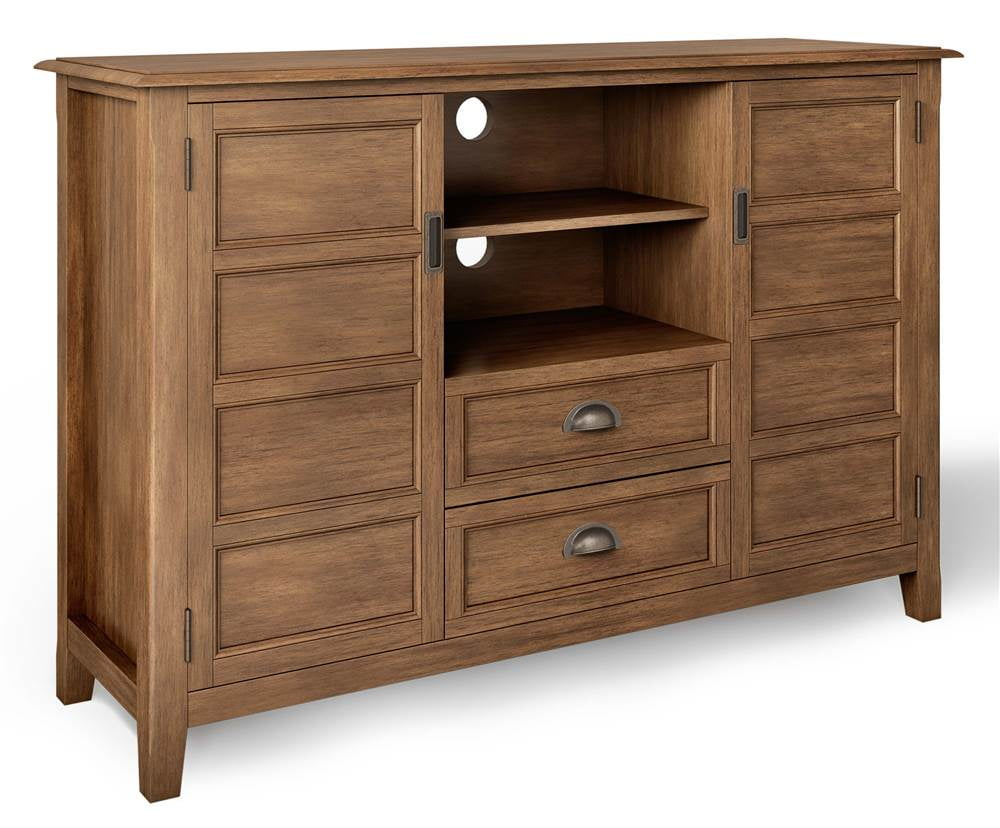 Burlington Solid Wood Tall Tv Media Stand In Rustic Natural Aged Brown ... in Connaught Solid Wood Tall Tv Stand, Dark Chestnut Brown For Tvs Up To 60"
