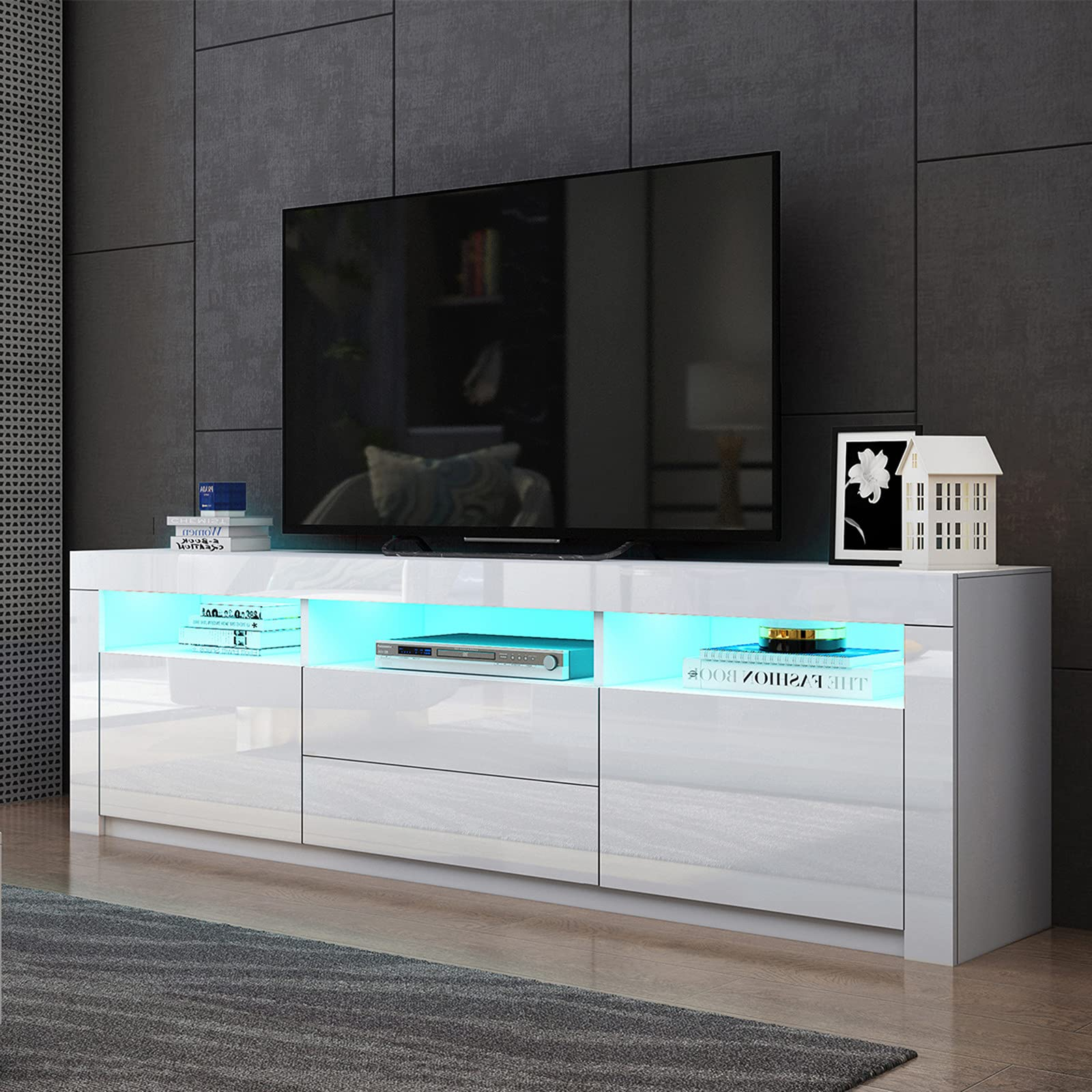 Buy Led Tv Stand Cabinet, White Gloss Tv Unit With Led Lights, Modern ... intended for Andrea 160 Tv Stand, White