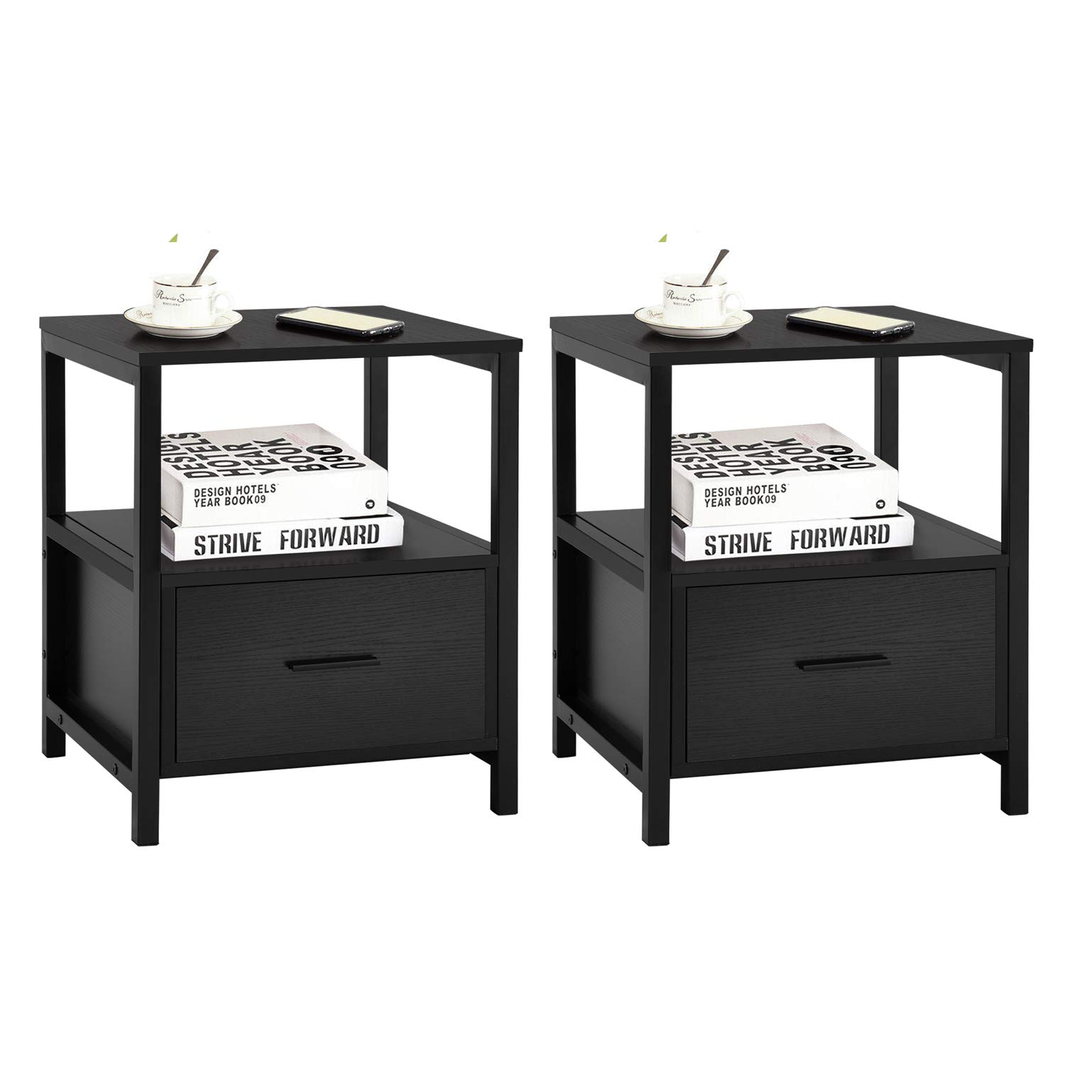 Buy Vecelo Nightstand Set Of 2 With Drawer Modern Square End Side Table ... in Set Of 2 Modern Nightstands With Metal Frame, Drawer, And Open Shelf