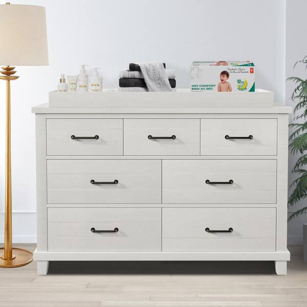 Callie White 7-Drawer 55.9 In. Wide Dresser Without Mirror With Changing Topper For Nursery ... with Carmel 7 Drawer Dresser, White