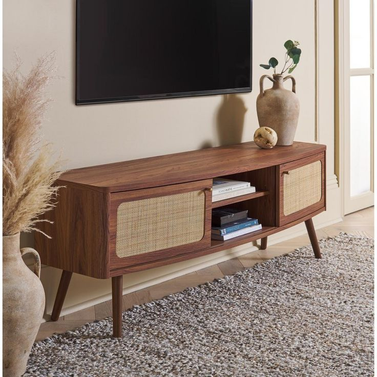 Cielle 2 Door Media Stand - Walnut/Natural - Safavieh In 2024 ... in Safavieh Cielle 2 Door Media Stand, Distressed Black/Natural