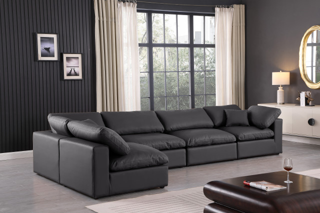 Comfy Upholstered L-Shaped Modular Sectional, 5-Piece: 3 Armless Chair ... intended for Indulge Upholstered Modular Sofa, Black, 3-Piece: 3 Armless Chair, Fiber Stuffed Vegan Leather