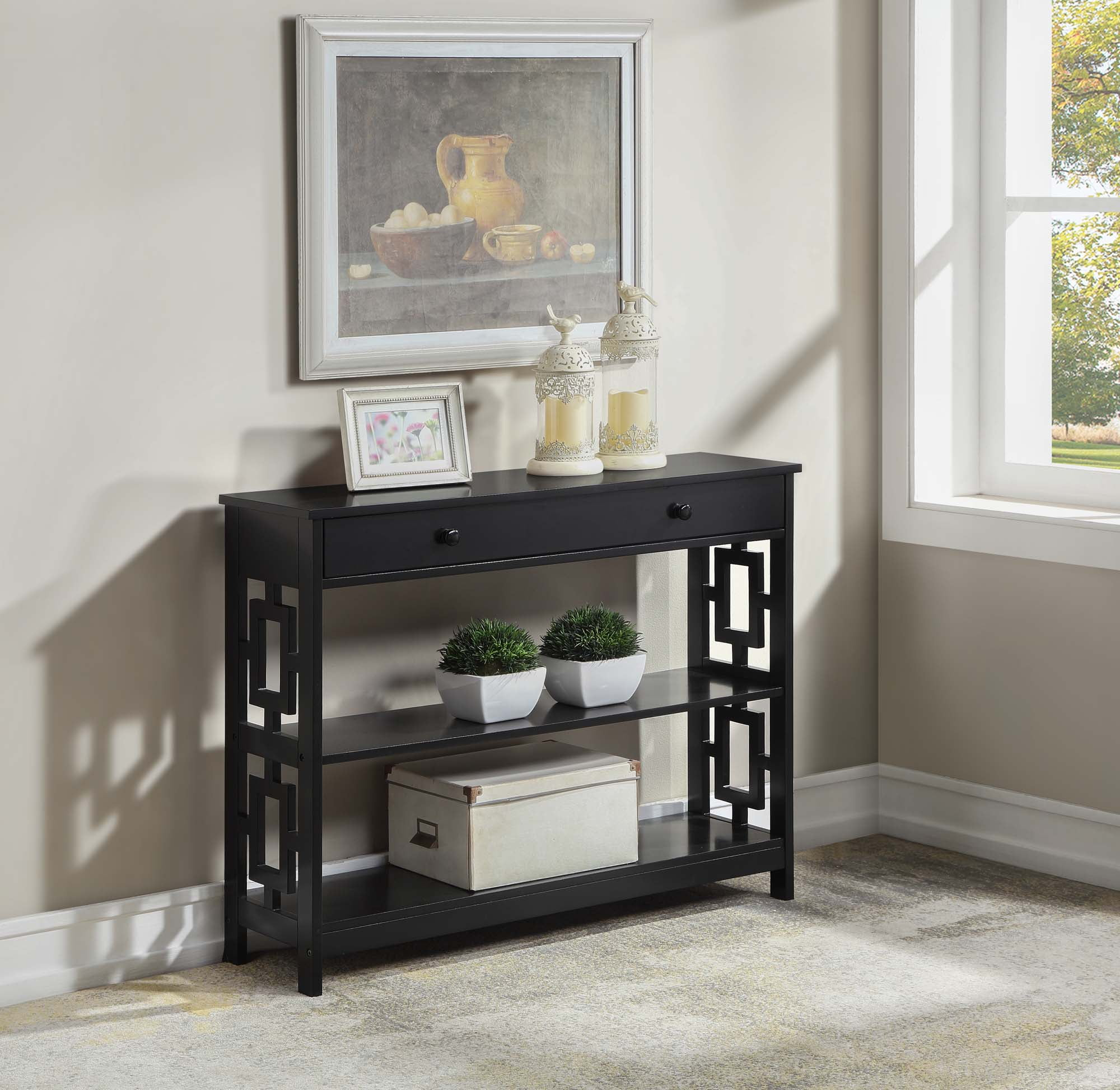 Convenience Concepts Town Square Console Table, Black Wood Finish, One ... throughout Exploring the Popular Town Square Console Table with Shelf in Espresso Finish