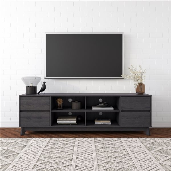 Corliving Hollywood Dark Grey Wood Grain Tv Stand With Drawers For Tvs ... within Understanding the versatility of CorLiving Hollywood Grey TV stands for large screen displays