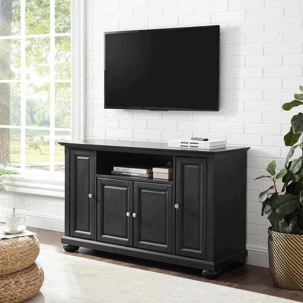 Crosley Furniture Alexandria 48 In. Black Wood Tv Stand Fits Tvs Up To ... with regard to Elevate Your Entertainment Space with a Beautiful Black Wood TV Stand