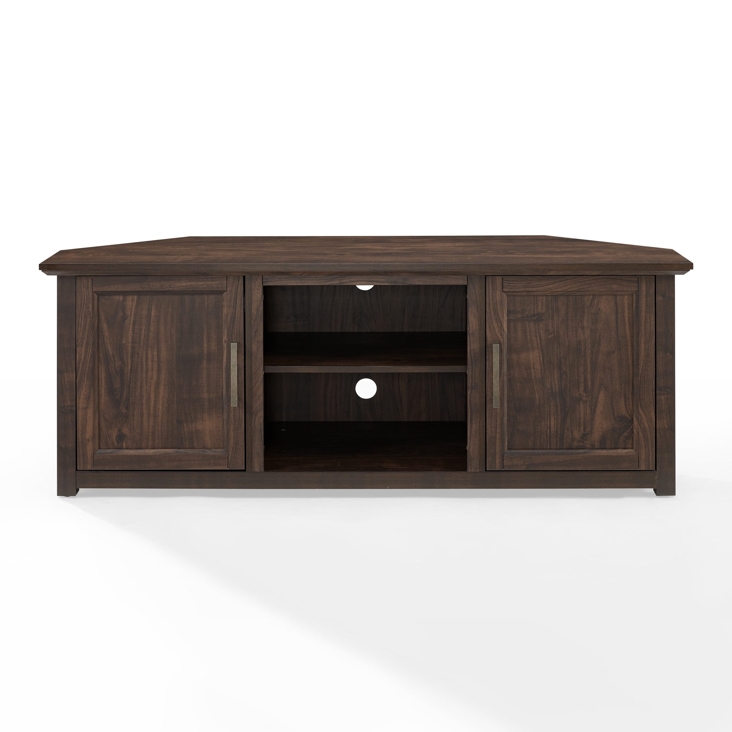 Crosley Furniture Camden 58" Corner Tv Stand, Dark Walnut, Rustic Wood ... for Torus Oval Wood Tv Stand, Walnut