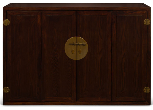 Dark Espresso Elmwood Bi-Fold Door Chinese Ming Media Cabinet - Asian ... within Matte Black Elmwood Bi-Fold Door Chinese Ming Media Cabinet