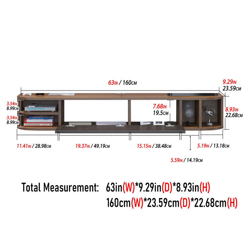 Ebern Designs 63'' Floating Tv Stand,Walnut Floating Tv Shelf With ... throughout Contour 63" Wood Tv Stand, Walnut