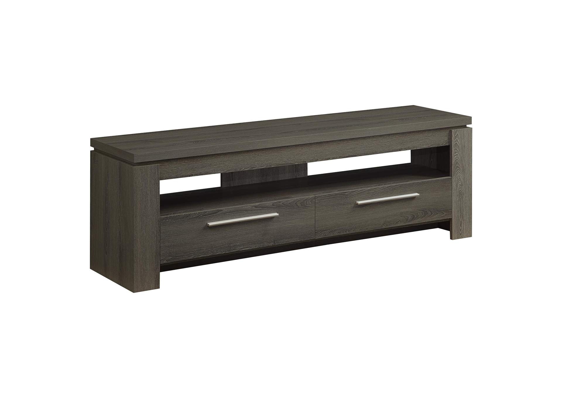 Elkton 2-Drawer Engineered Wood 59-Inch Tv Stand Weathered Grey with regard to Design Considerations for Media Centers with Built-in Storage Solutions