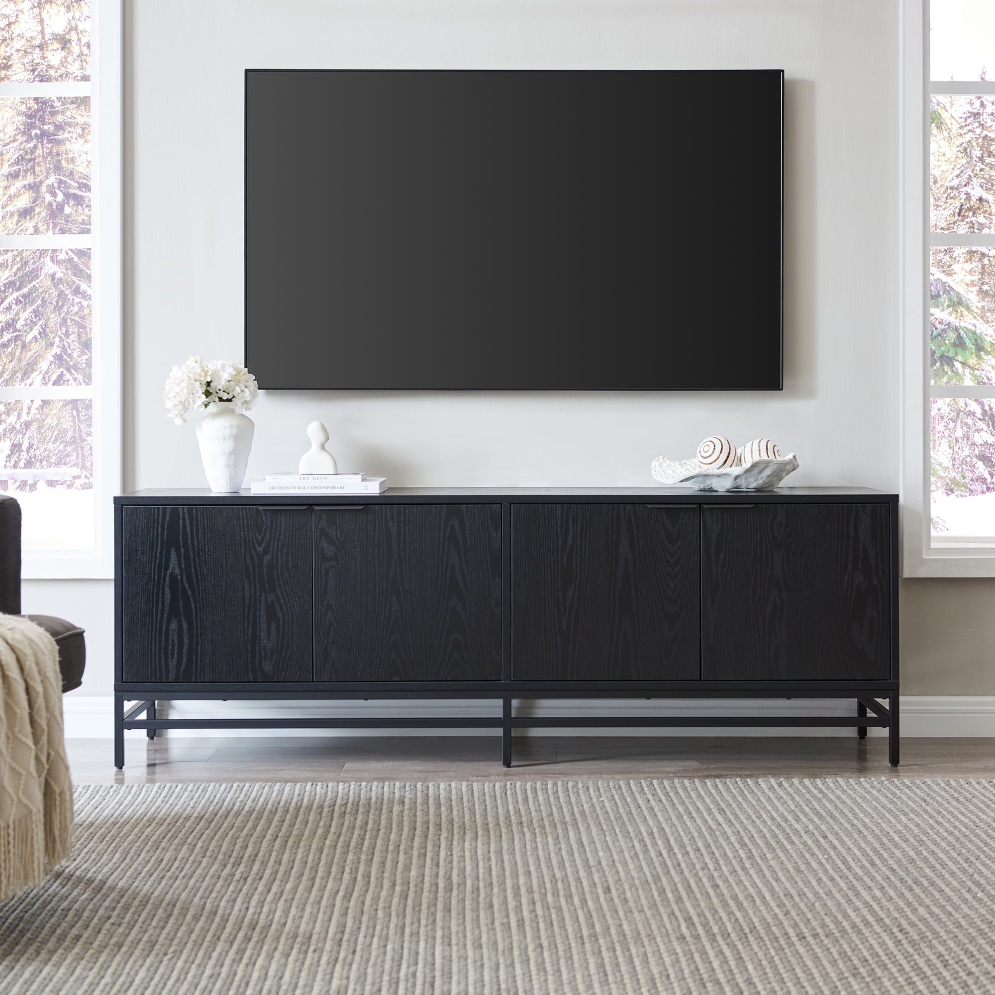 Evelyn&Zoe Campello Rectangular Tv Stand For Tv's Up To 78", Black ... intended for Campello Rectangular Tv Stand For Tv's Up To 78 In Black Grain
