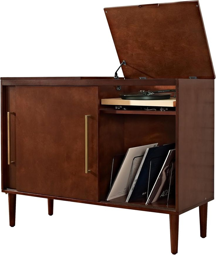 Everett Media Console And Record Player Stand With Storage For Vinyl ... throughout How Everett Media Console Mahogany Became a Cornerstone of Mid-Century Aesthetics