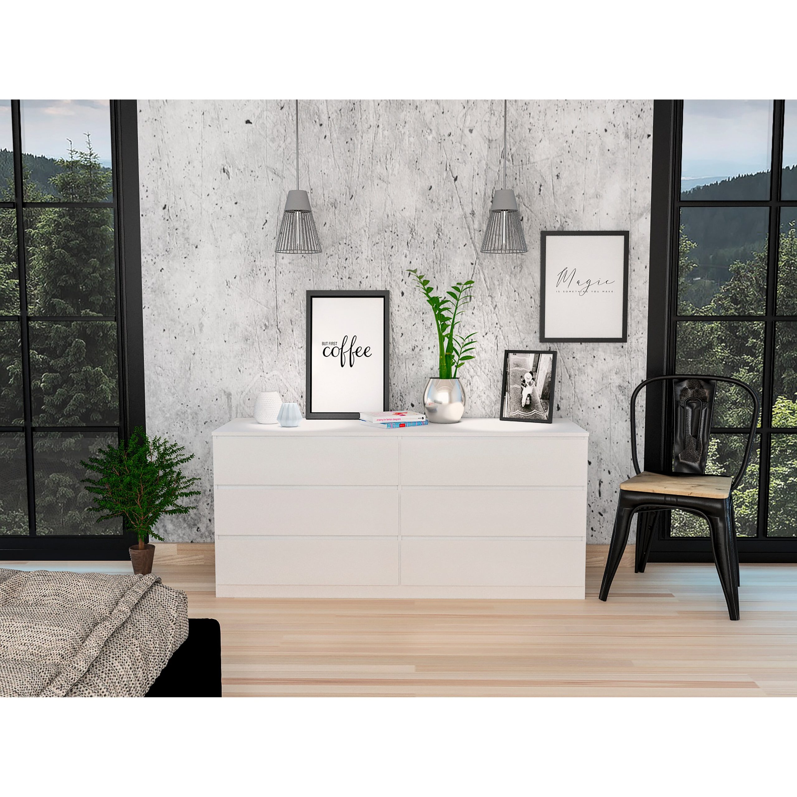 Fm Furniture Seul Modern Minimal Six Drawer Double Dresser With ... throughout Fm Furniture Seul Modern Minimal Six Drawer Double Dresser With Superior Top