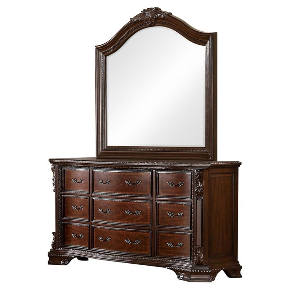Furniture Of America Cheston Wood 2-Piece Dresser With Mirror In Brown ... intended for Design considerations for incorporating a dresser with mirror into your home