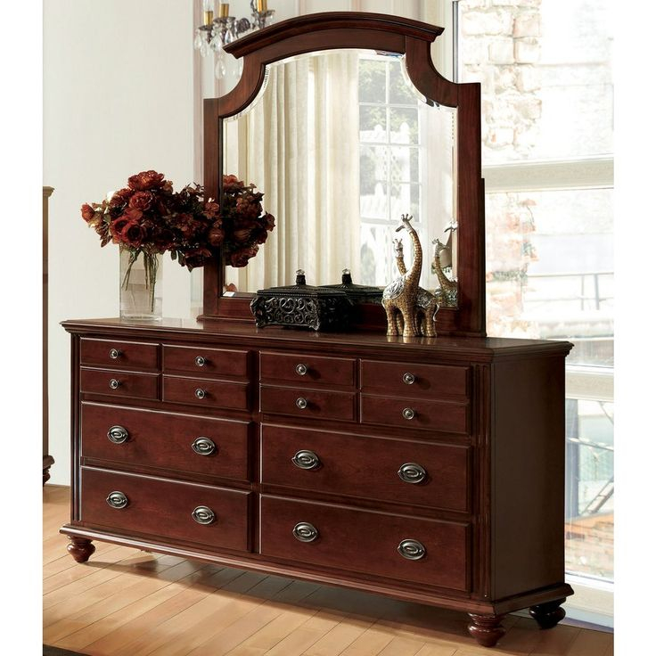 Furniture Of America Sibu Cherry 2-Piece Dresser And Mirror Set (6 ... within Furniture Of America Cheston Wood 2-Piece Dresser With Mirror In Brown Cherry