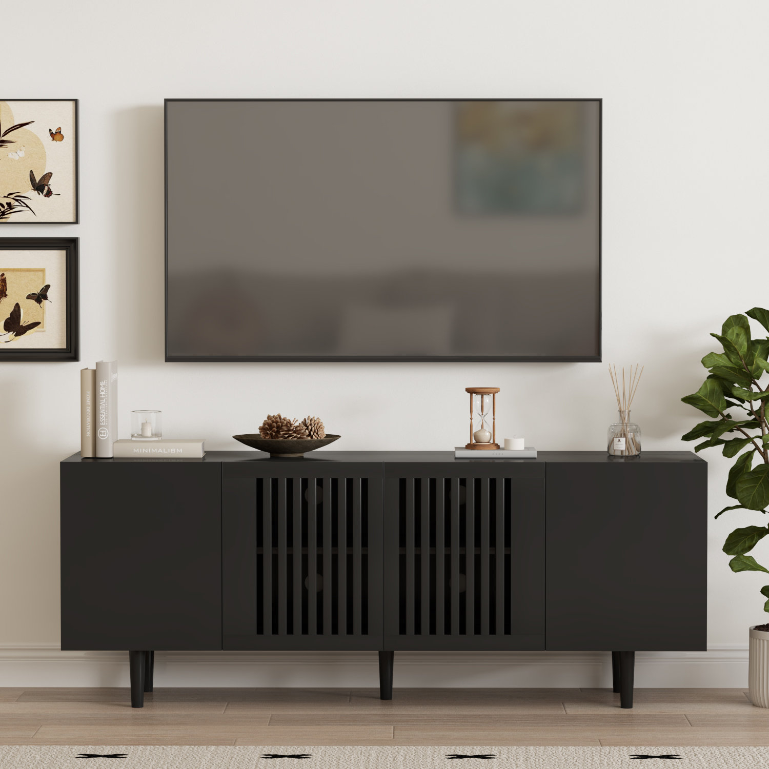 George Oliver 4-Door Tv Stand With Storage Cabinets And Adjustable ... regarding Edinburgh Tv Stand For Tvs Up To 50" With Cabinet, 3 Shelves, And 5 Legs, Black