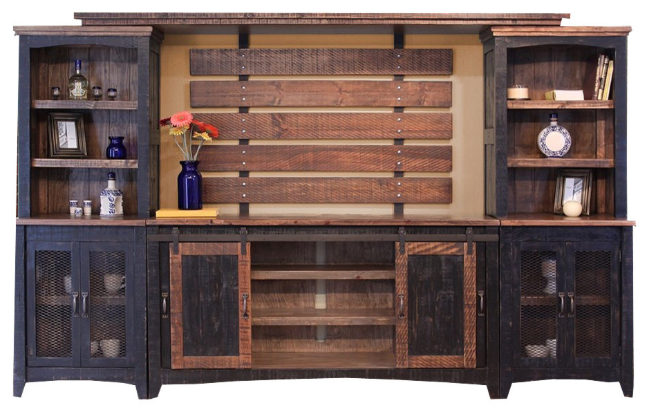 Greenview Sliding Barn Door Media Wall Unit, Distressed Black - Rustic ... with Greenview Sliding Barn Door Media Wall Unit, Distressed Black