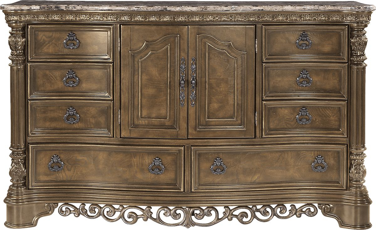 Handly Manor Toffee Dark Wood Dresser | Rooms To Go with A Closer Look at the Rich Toffee Brown Finish of the Hollis Dresser and Mirror