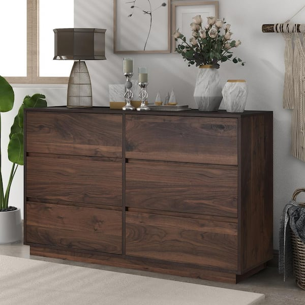Harper & Bright Designs Mid-Century Modern Dark Brown 6-Drawer 47.2 In ... pertaining to Integrating the Anemone Dresser Dark Brown Into Your Home Decor Schemes