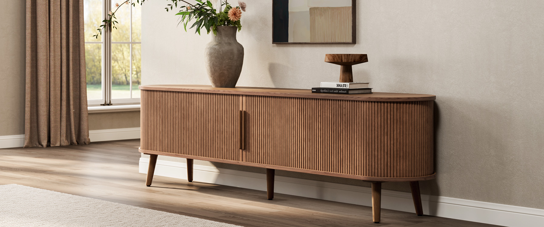Hernest | 70" Oval Wooden Tv Stand With Sliding Door Cabinets in Exploring the durability and beauty of walnut torus oval television furniture