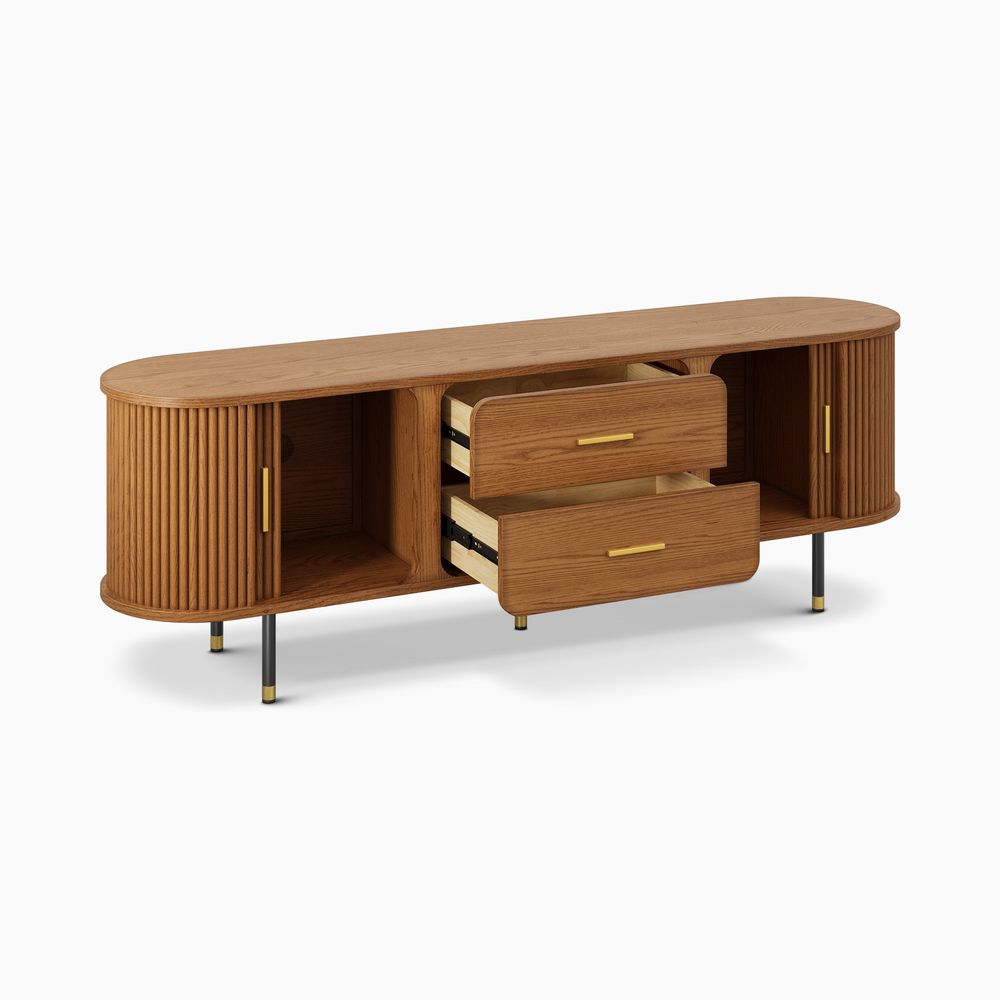 Hernest | Rolf 70" Oval Mcm Solid Wood Tv Stand throughout Exploring the durability and beauty of walnut torus oval television furniture
