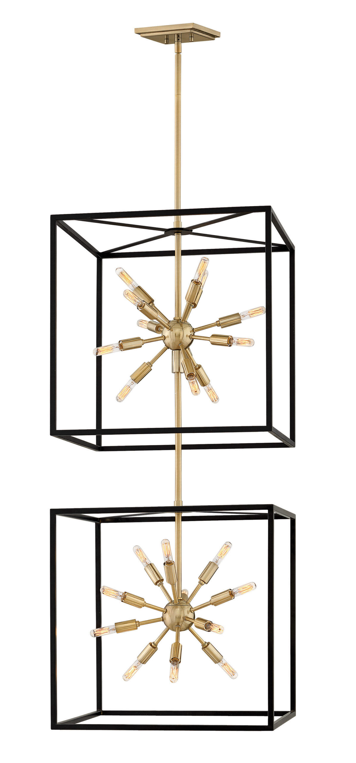 Hinkley Aros 24-Light Two Cube Open Frame Pendant, Black & Warm Brass By Lisa Mcdennon | Wayfair pertaining to Cuadro 6 Wide Open-Framed Pendant In Brass/No Shade