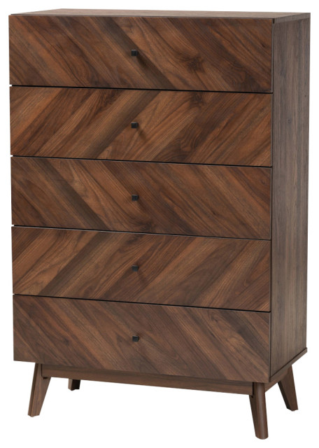 Hugo Mid-Century 5-Drawer Chest, Walnut Brown - Midcentury - Dressers ... regarding Understanding the Craftsmanship Behind Hugo's Walnut Brown Chest