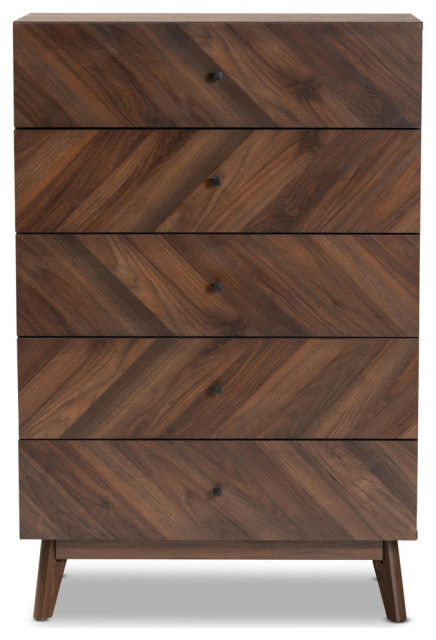 Hugo Mid-Century 5-Drawer Chest, Walnut Brown - Midcentury - Dressers ... with Understanding the Craftsmanship Behind Hugo's Walnut Brown Chest