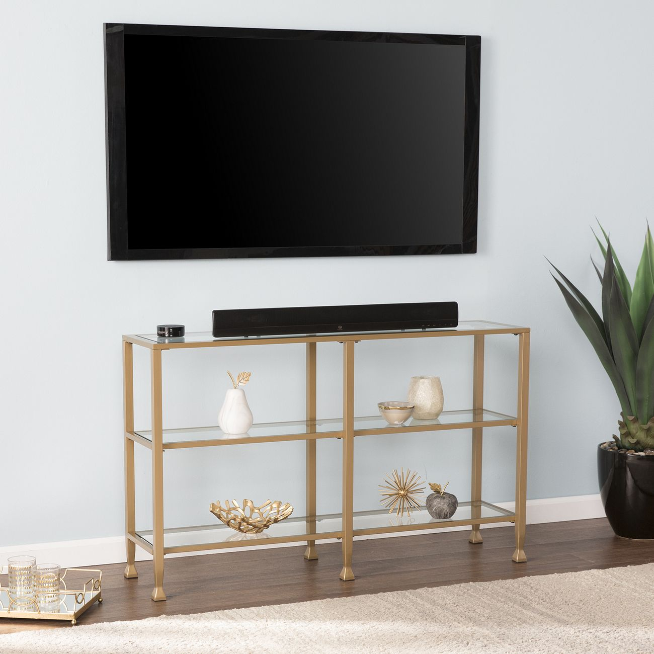 Jaymes Narrow Metal Console Table W/ Glass Shelves In Gold - Sei ... within The Art of Styling a Silver Jaymes Console Table for Modern Living