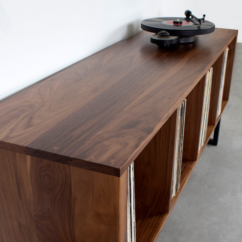 Large Walnut Vinyl Storage Record Player Stand Solid Walnut | Etsy within Integrating Your Vinyl and TV Experience with Thoughtful Furniture Design