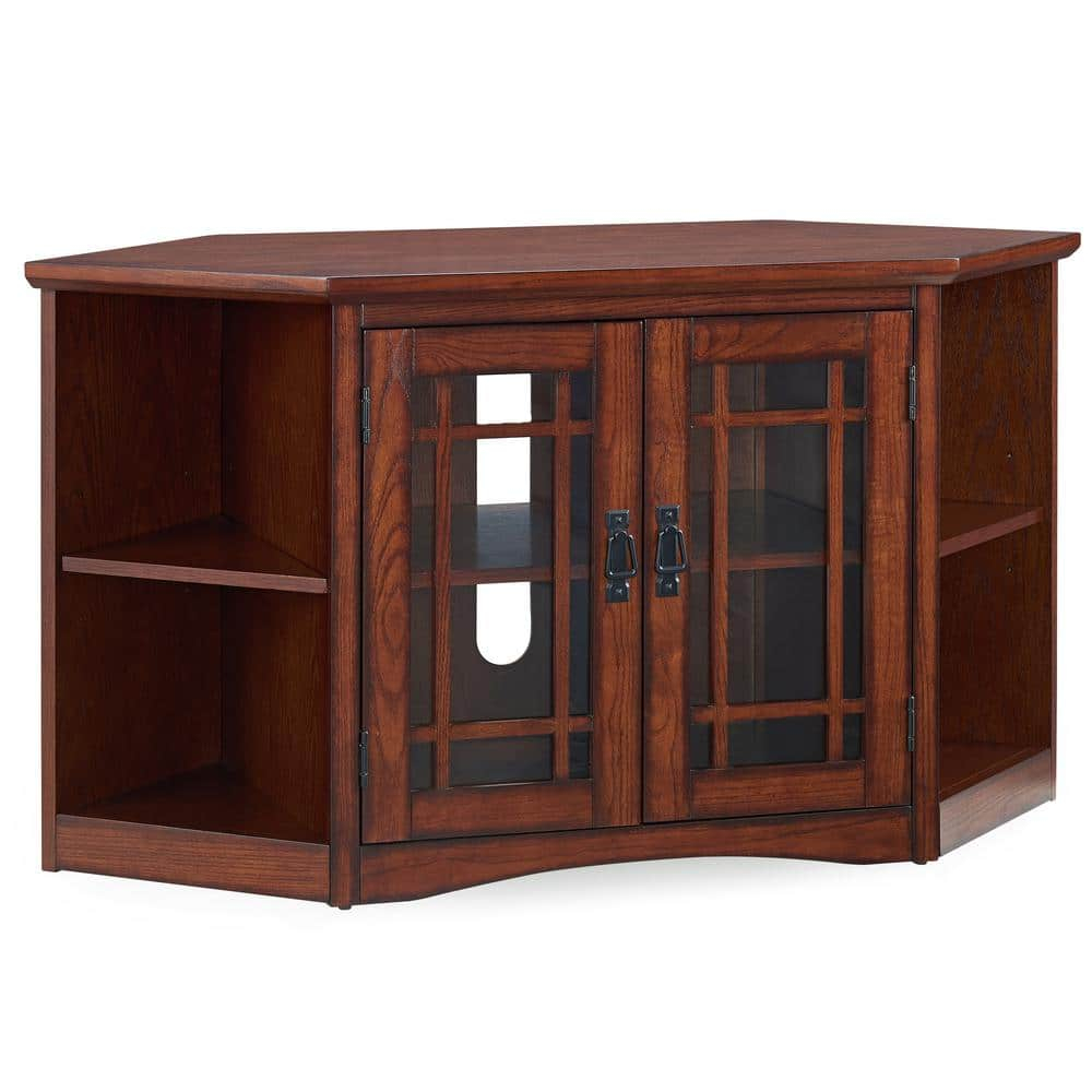 Leick Home 46 In. Cottage Mission Corner Tv Stand With Bookcase Ends In ... for Crafting a Cozy Entertainment Space with the Leick Mission TV Stand