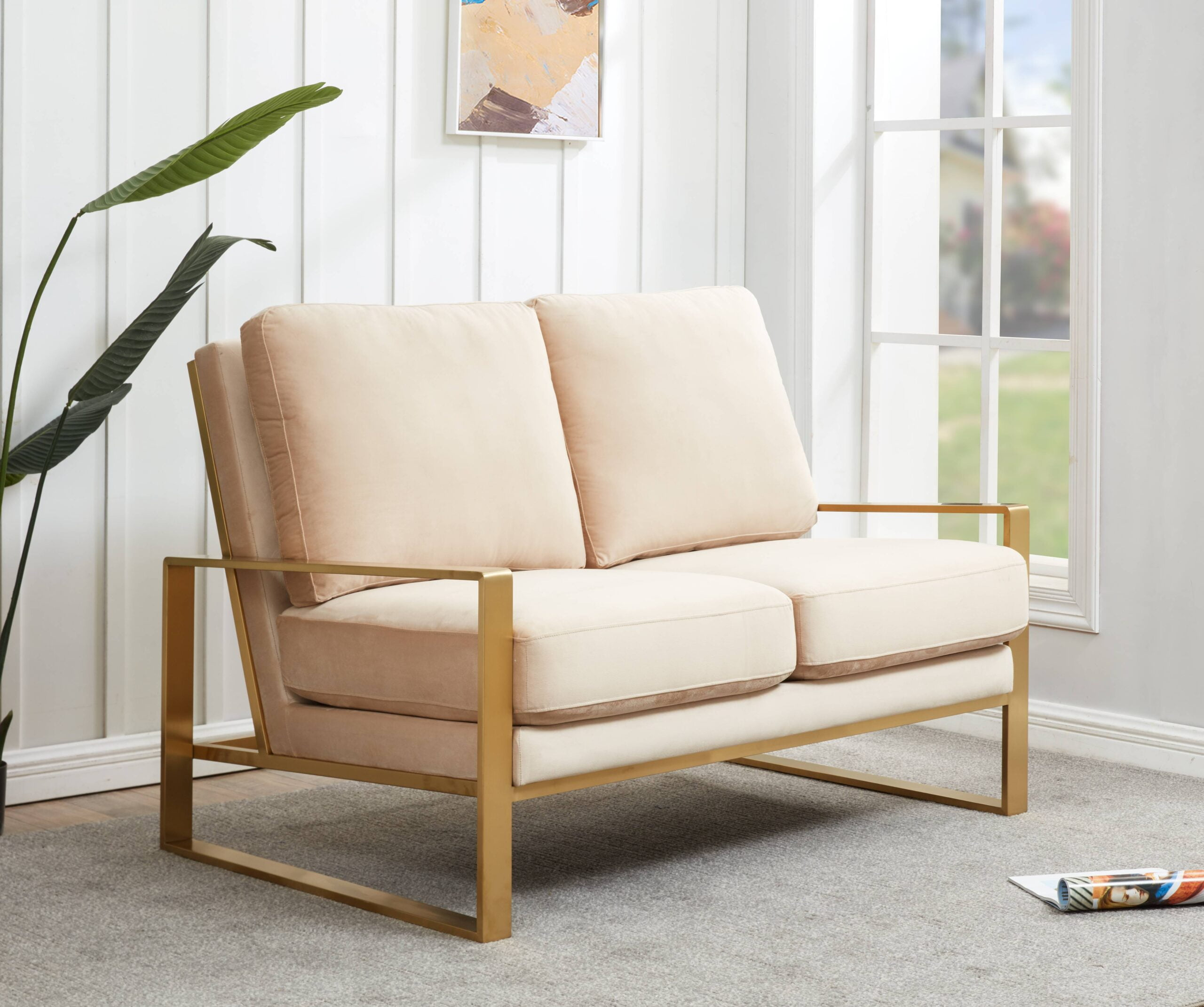 Leisuremod Jefferson Modern Design Velvet Loveseat With Gold Frame ... intended for How Velvet Textures Transform the Aesthetic of Contemporary Furniture Design