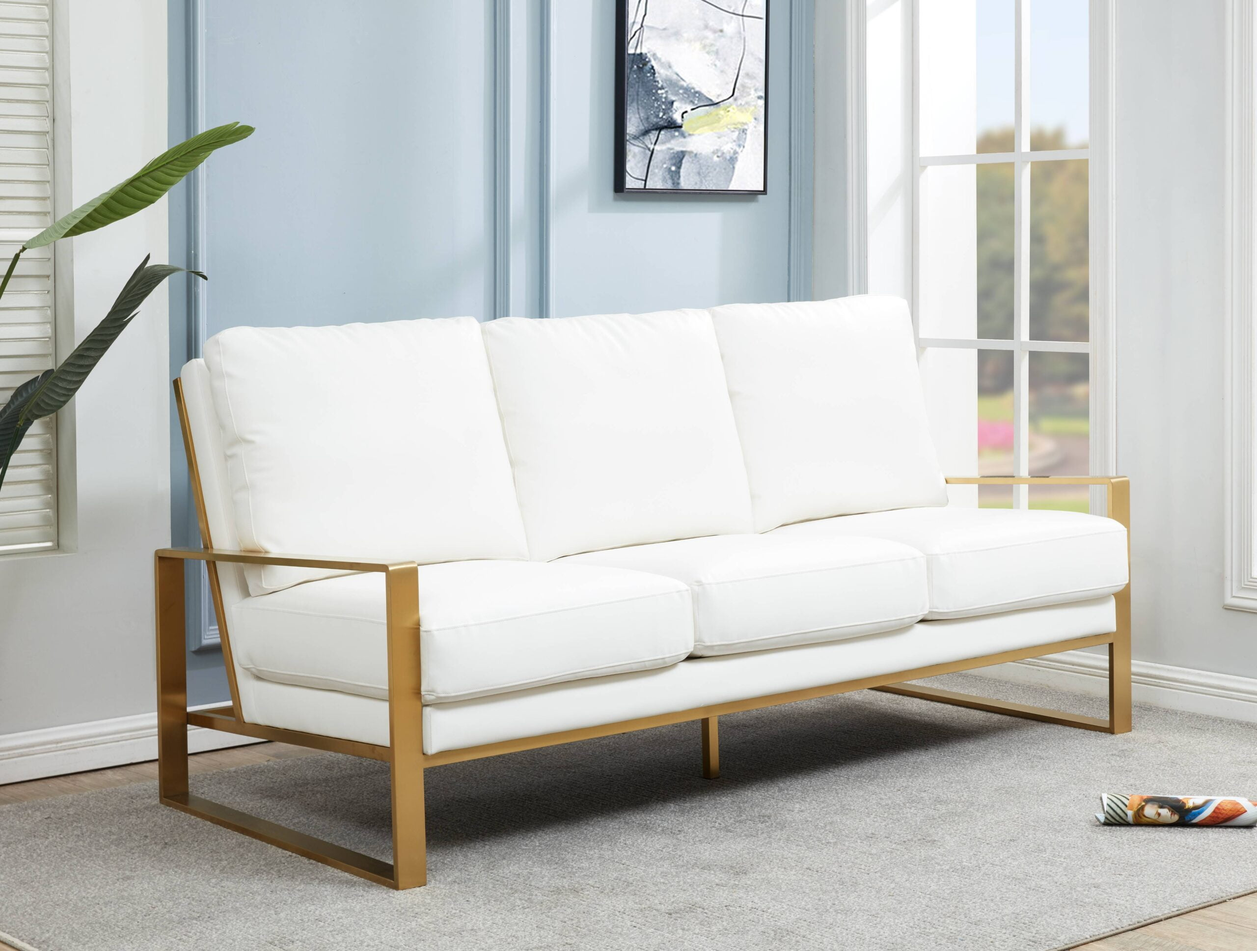 Leisuremod Jefferson Modern Leather 3 Seater Sofa With Gold Frame ... within Designing Your Space with the Sleek LeisureMod Jefferson Sofa
