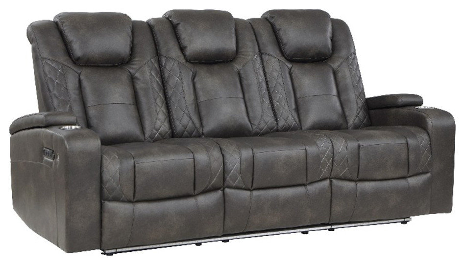 Lexicon Tabor Premium Faux Leather Power Double Reclining Sofa In ... within Lexicon Tabor Premium Faux Leather Power Double Reclining Sofa In Brownish Gray