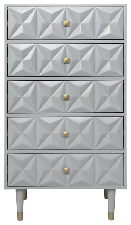Linon Alick Wood Geo Texture 5 Drawer Chest With Gold Hardware In Gray ... for