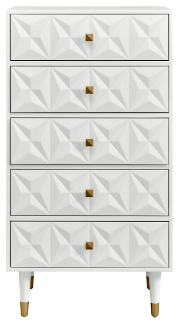 Linon Alick Wood Geo Texture 5 Drawer Chest With Gold Hardware In Gray ... regarding Tips for Styling Your Linon Alick Wood Dresser
