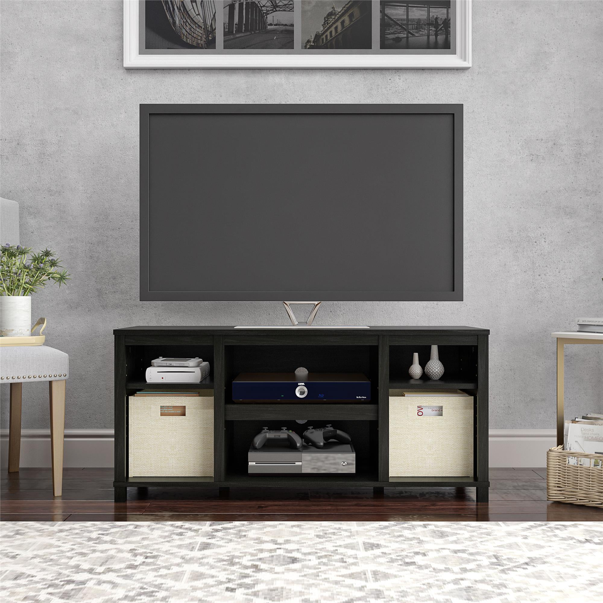 Mainstays Parsons Cubby Tv Stand For Tvs Up To 50", True Black Oak ... inside Edinburgh Tv Stand For Tvs Up To 50" With Cabinet, 3 Shelves, And 5 Legs, Black
