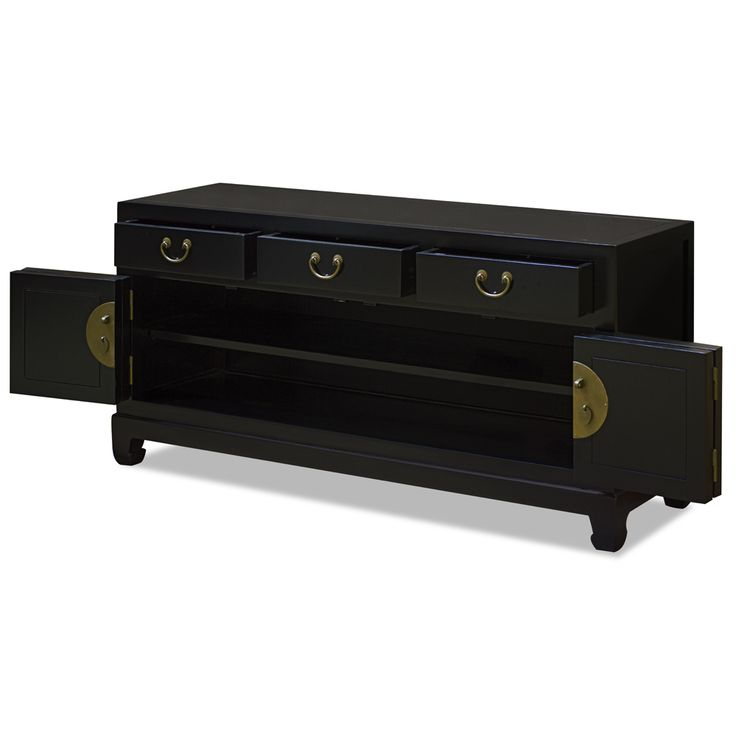 Matte Black Elmwood Bi-Fold Door Chinese Ming Media Cabinet | Bi-Fold ... for Matte Black Elmwood Bi-Fold Door Chinese Ming Media Cabinet