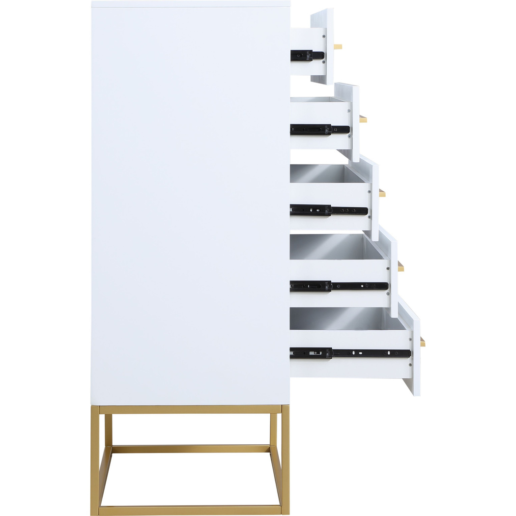 Maxine 5-Drawer Wood Chest With Brushed Gold Metal Legs & Handles By ... pertaining to Exploring the Craftsmanship Behind the Maxine Wood Chest Dark Cherry Finish