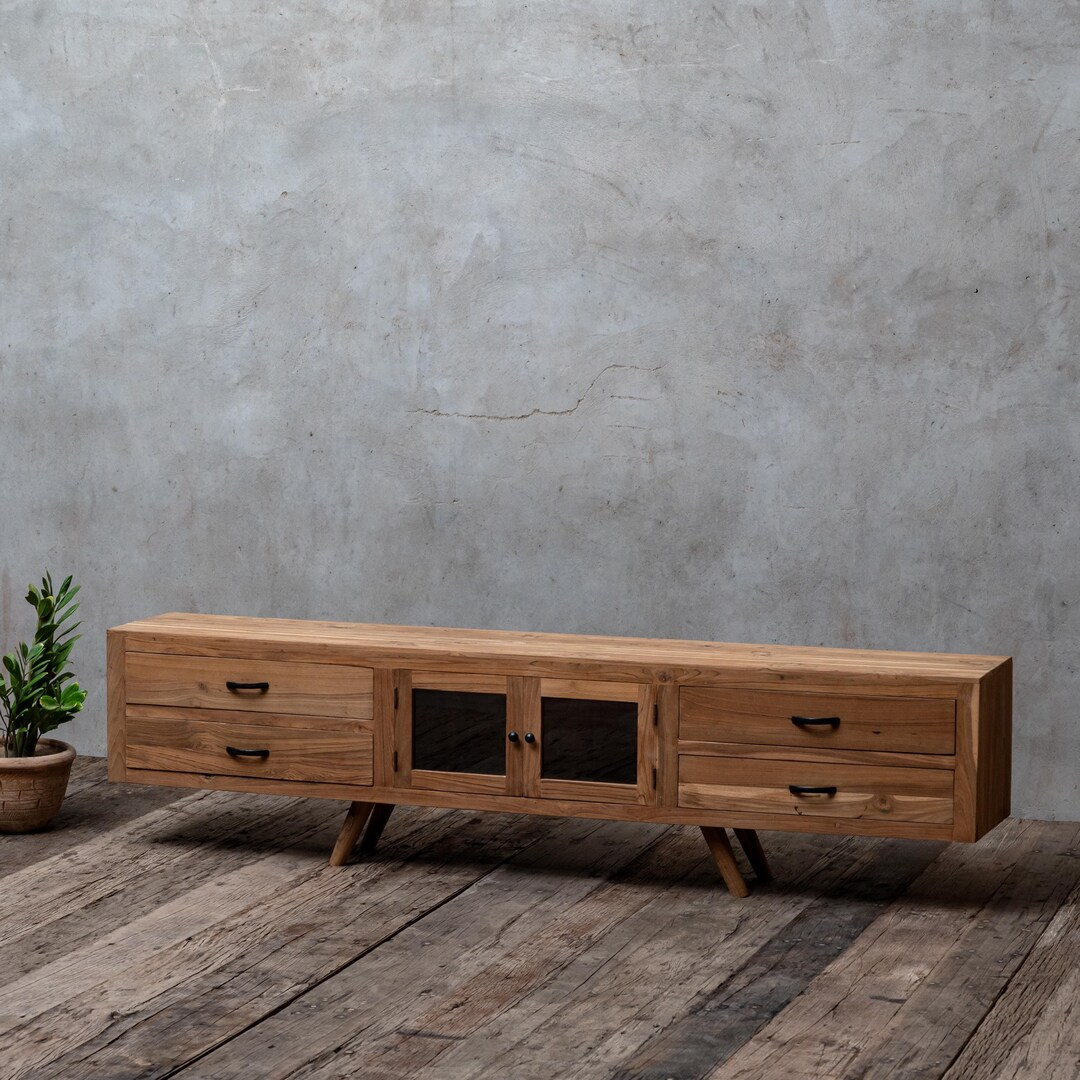 Modern Design Tv Stand, 4 Drawers + 2 Door Tv Stand, Solid Wood Media ... within Recycled Teak Wood Solo Media Center, 2 Drawer And 1 Cabinet