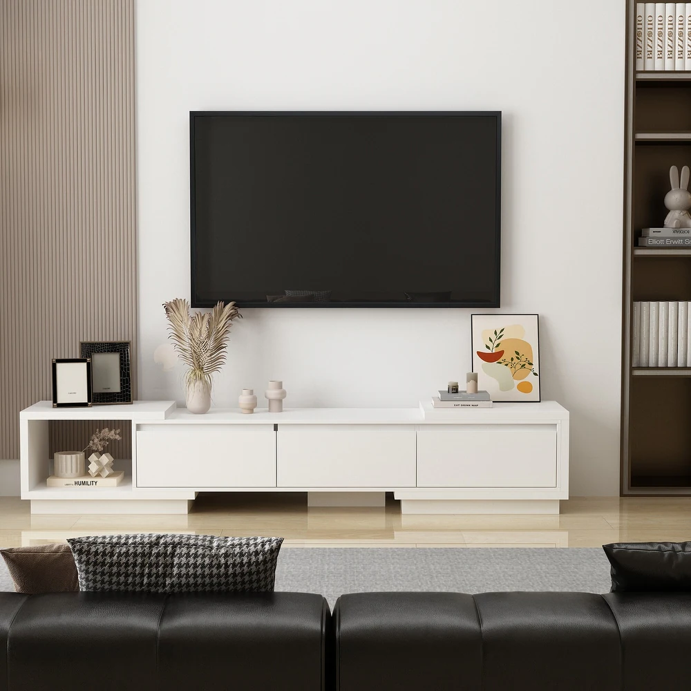 Modern Style Extendable Tv Stand With 3Drawer White/Black 65.4"-106.3 ... within The Art of Minimalist Media Organization in Black and White