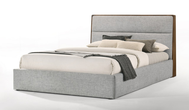 Modrest Dustin Modern Grey Fabric And Walnut Bedroom Set, Queen - Transitional - Bedroom ... throughout Modrest Dustin Modern Walnut Dresser
