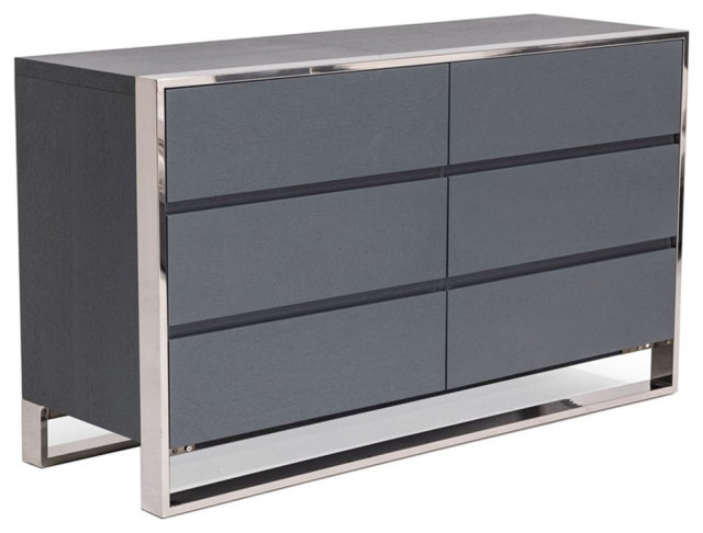 Modrest Jolene 6-Drawer Self Closing Modern Stainless Steel Dresser In ... intended for How the Modrest Jolene Modern Grey Dresser Elevates Bedroom Design
