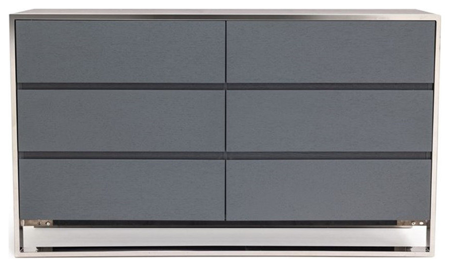 Modrest Jolene 6-Drawer Self Closing Modern Stainless Steel Dresser In ... throughout Modrest Jolene Modern Grey Dresser