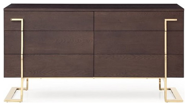Modrest Moontide 6-Drawer Modern Wood Veneer Dresser In Brown/Champagne ... throughout Maximizing Storage and Style with Modrest Moontide Modern Dresser Solutions