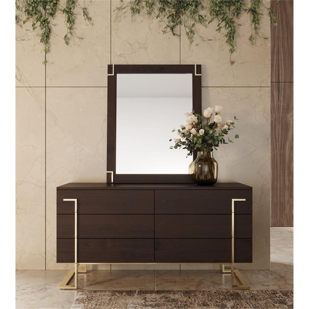 Modrest Moontide 6-Drawer Modern Wood Veneer Dresser In Brown/Champagne ... with Modrest Moontide Modern Dresser