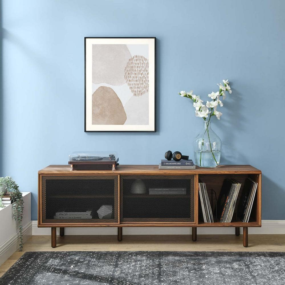 Modway Kurtis 67 In. Tv And Vinyl Record Stand In Walnut Eei-6236-Wal ... intended for Kurtis 67" Tv And Vinyl Record Stand, Walnut